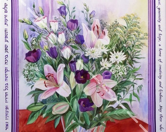 Mixed technique Blessing on the Home with lilies, 15 x 15.5 ''