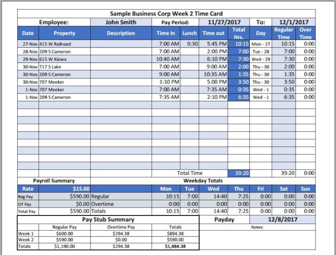 Annual Bi-weekly Timecard Payroll Calculator - Etsy
