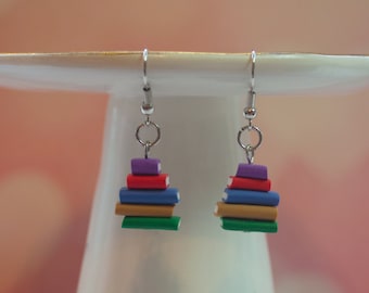 Stack of Books, Book Jewelry, Book Earrings, Book Lover, Book Lover Jewelry, Book Lover Earrings, I love Books, Librarian, Teacher Jewelry