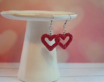 Valentine jewelry Valentine earring heart gold finish chain HEART EARRINGS 1306HO gold trim on heart heart jewelry red glass hearts