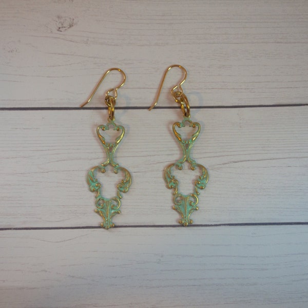 Filigree Earrings, Filigree Earrings, Dangle Earrings, Romantic Jewelry, Romantic Earrings, Blue Green Jewelry, Spring Fashion