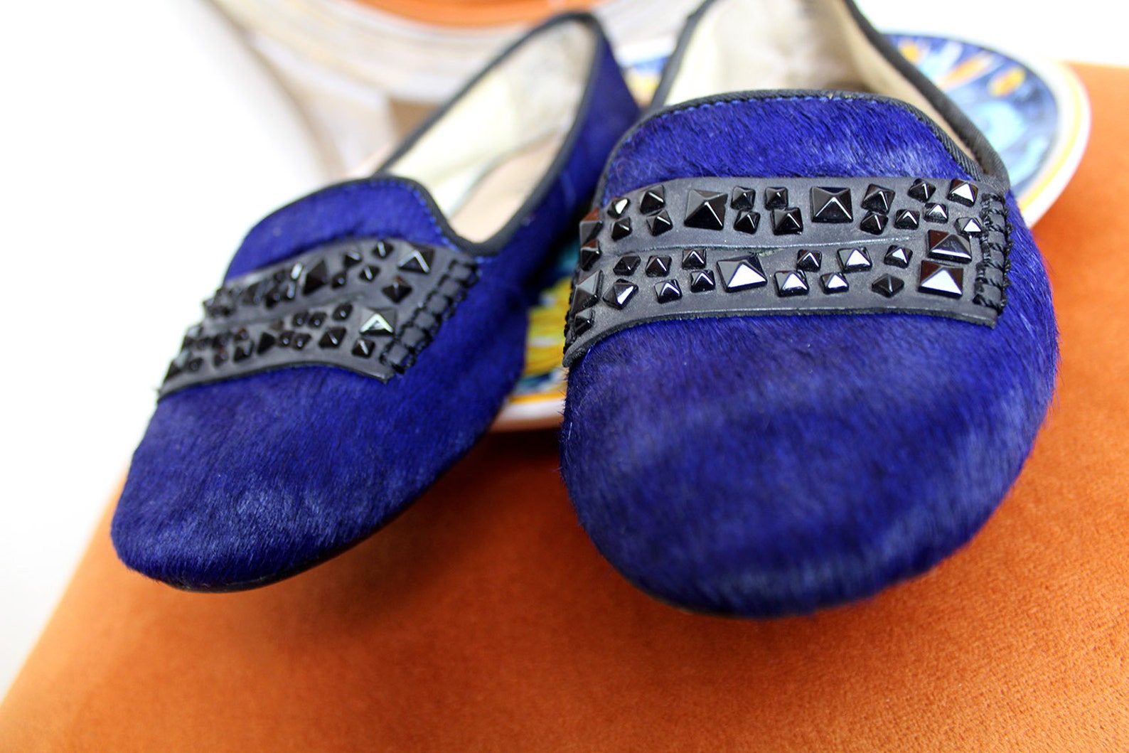 90s dkny designer flats/pony skin royal blue ballet flat shoes/embellished black studded flats/furry cowhide slip on unique mocc 90s dkny designer flats/pony skin royal blue ballet flat shoes/embellished black studded flats/furry cowhide slip on unique mocc
