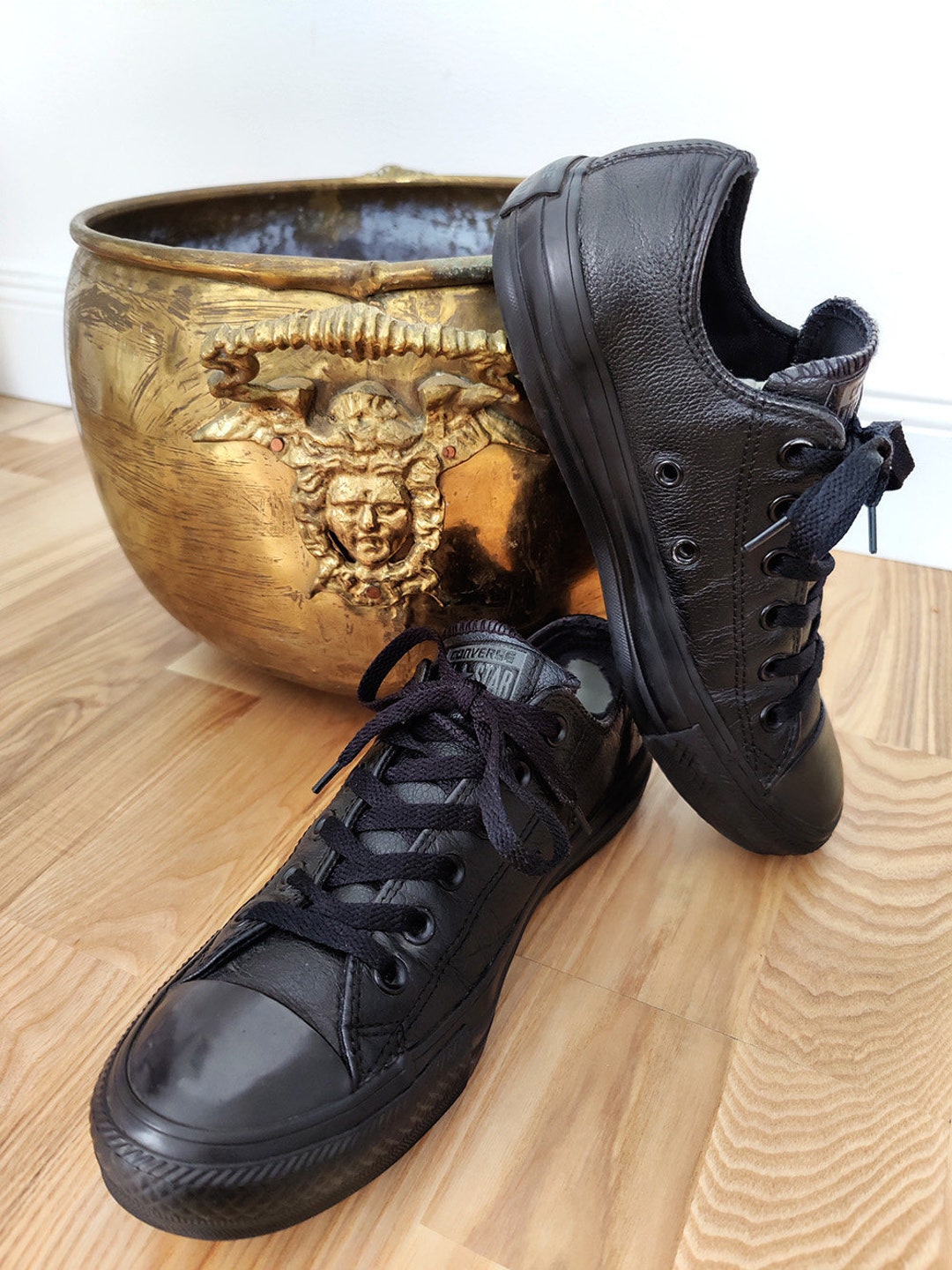 Vtg CONVERSE Sneakers/real LEATHER Black Trainers Low Cut - Etsy