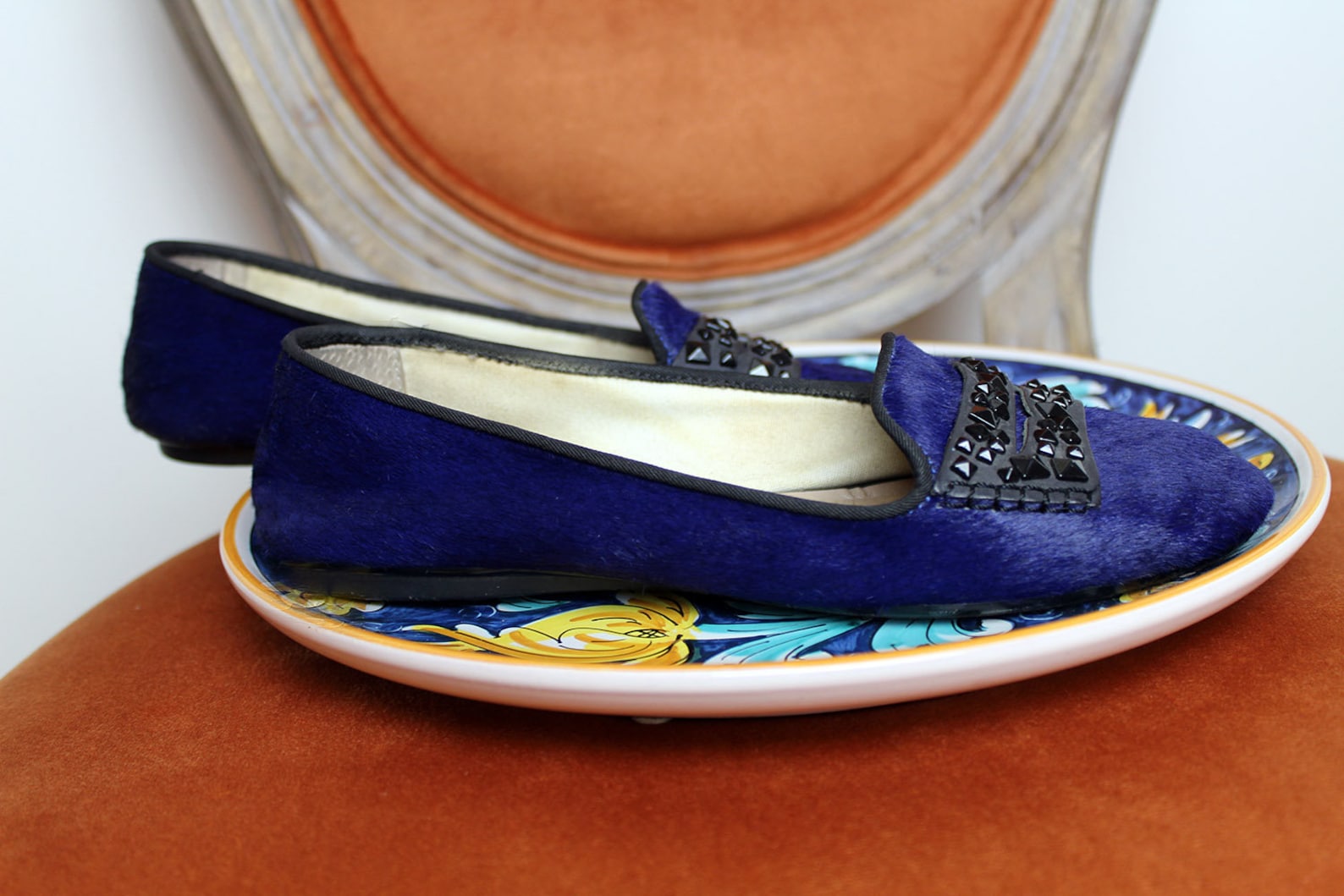 90s dkny designer flats/pony skin royal blue ballet flat shoes/embellished black studded flats/furry cowhide slip on unique mocc 90s dkny designer flats/pony skin royal blue ballet flat shoes/embellished black studded flats/furry cowhide slip on unique mocc