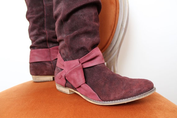 wine colored leather boots