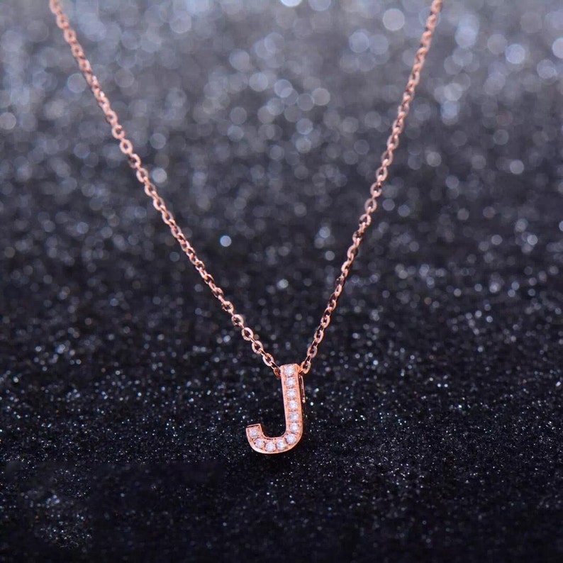 Solid 18k Gold Letter J Diamond Pendant With Chain State Of Image 0