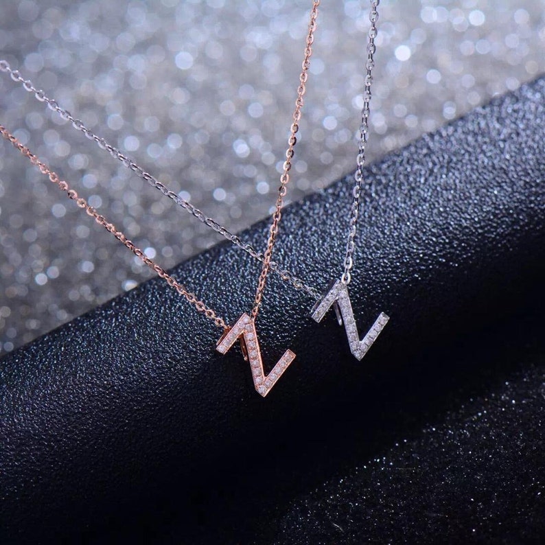 Solid 14k Gold Letter Z Diamond Pendant With Chain State of Etsy