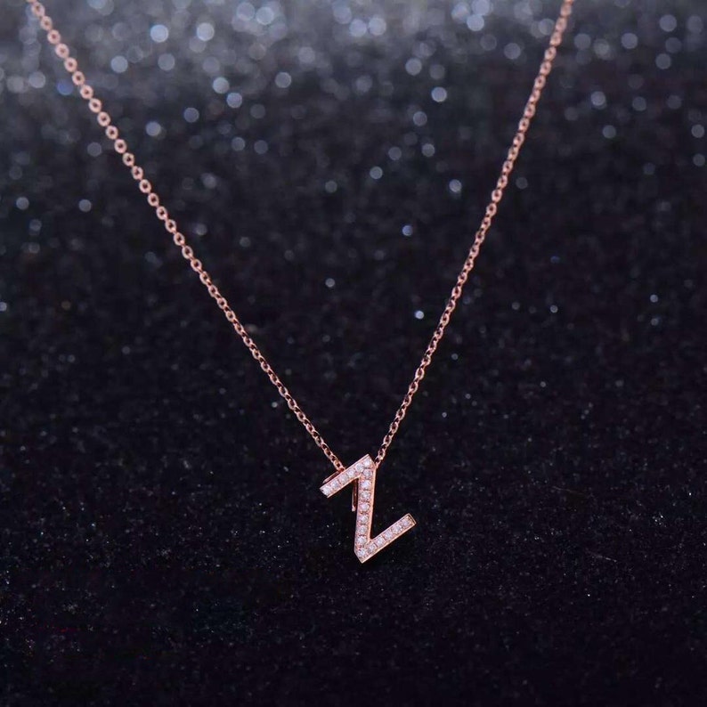 Solid 14k Gold Letter Z Diamond Pendant With Chain State of Etsy