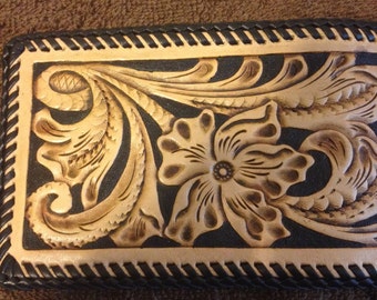 Hand tooled floral wallet