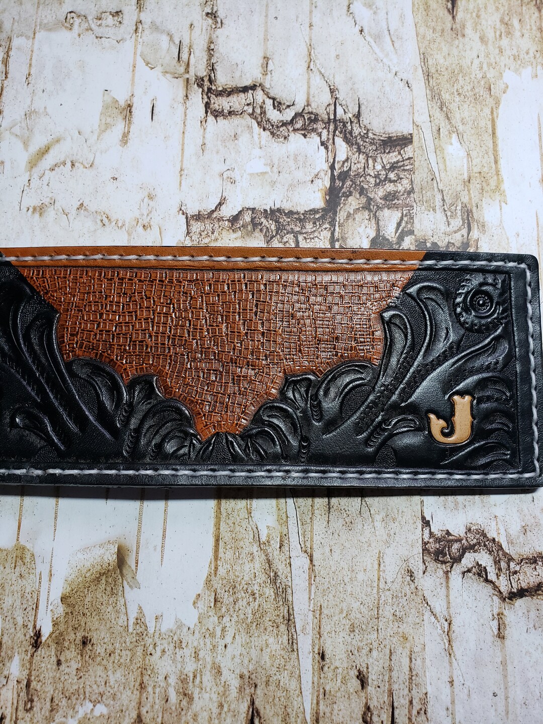 Hand Tooled Two Tone Floral Style Leather Wallet - Etsy