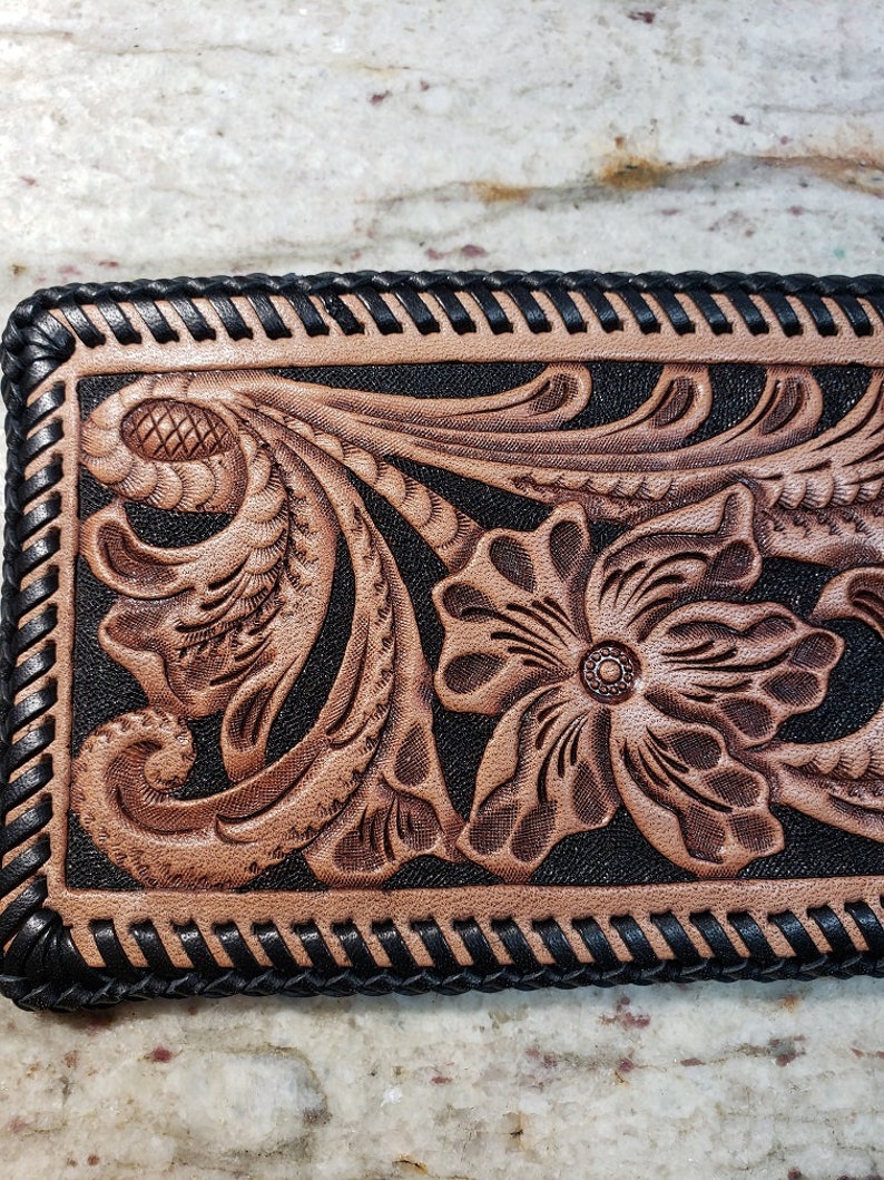 Hand tooled floral wallet | Etsy