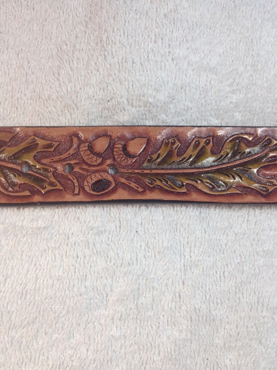 Hand carved and tooled western belt with acorn pattern style | Etsy
