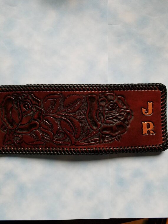 Hand tooled Rose leather wallet with initials | Etsy