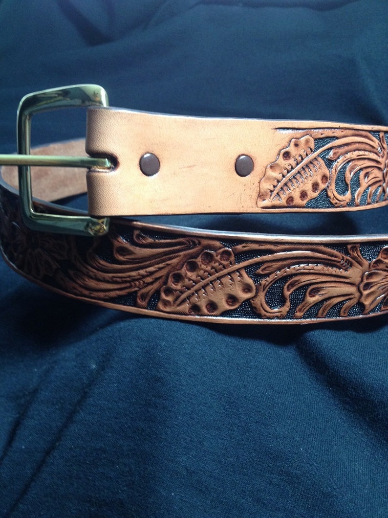 Hand Carved and Tooled Western Belt Style 8. Includes Solid Etsy