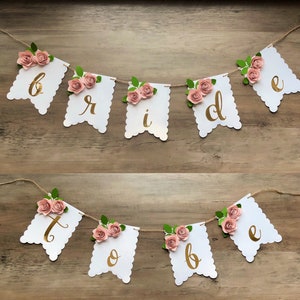 Bride-to-Be floral wedding banner for bridal shower or bachelorette party, customizable pennant banner, party banner