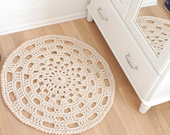 Runder Teppich aus Baumwollseil, Natürlicher übergroßer Deckchenteppich Deckdekor, Mandala-Teppich