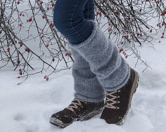 Boiled wool leg warmers Ice blue - knit felted leg warmers natural icelandic wool