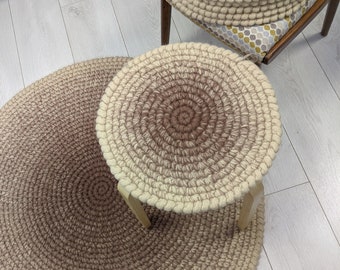 Round chair pads Cappuccino ombre brown creme  - crochet 100% wool felt seat cushions