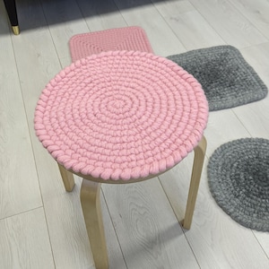 Round chair pads Pink - crochet 100% wool felt seat cushions