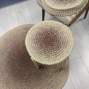 Round chair pads Cappuccino ombre brown creme  - crochet 100% wool felt seat cushions