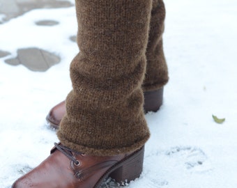 Scaldamuscoli in lana naturale Chesnut Brown - Scaldamuscoli in lana feltrata lavorati a maglia lunghi fino al ginocchio