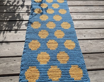 Rug runner crochet Blue Yellow Dots