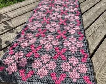 Vloerkleed runner gehaakt grijs roze - Baltisch tapijt woondecoratie