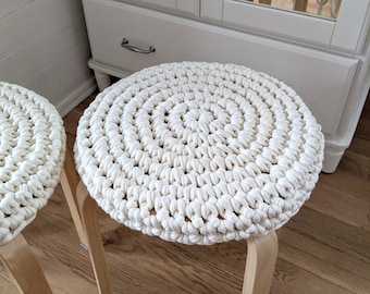 Housse de tabouret rond crochet coton recyclé - coussins d'assise coussin de chaise