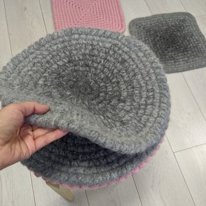 Round chair pads ombre gray  - crochet 100% wool felt seat cushions