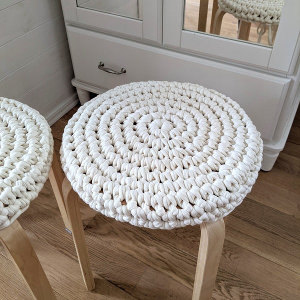 Housse de tabouret rond crochet coton recyclé - coussins d'assise coussin de chaise