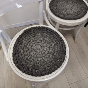 Round chair pads shades of gray  - crochet 100% wool felt seat cushions