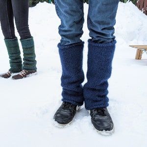 Natural icelandic wool leg warmers Denim blue - Big Thick Warmest knitted felted leg warmers 100% organic wool