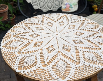 Handmade Crochet Tablecloth Round Lace - Farmhouse home decor
