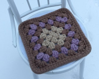 Coussin de chaise en feutre de laine Grand-mère carré marron lavande