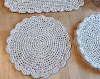 Handmade round placemats Flower, Boho cotton crochet placemats, Rustic natural placemat trivet