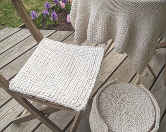 Seat cushion recycled cotton square - Chunky crochet chair pads