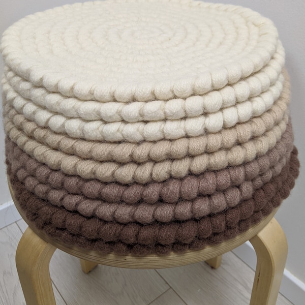 Wool felt Round chair pads Caffe Latte - crochet natural wool felt seat cushions