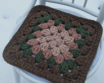 Wool felt chair pads Granny square brown green