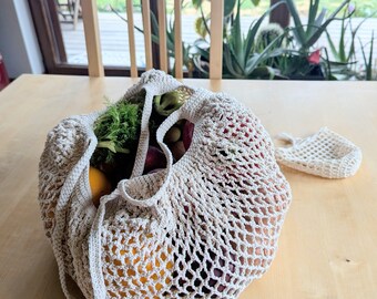 Handmade Crochet Market Bag with Pouch – Minimalist Cotton Tote, Everyday Bag