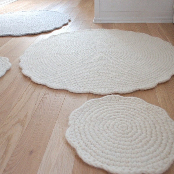 Round Rug Wool carpet - Crochet Rug wool carpet Cream White - Housewarming gift home decor wool carpet