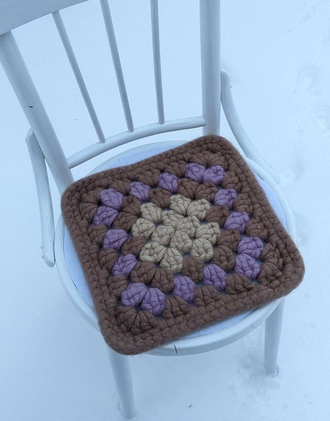Wool Felt Chair Pads Granny Square Lavender Brown Etsy