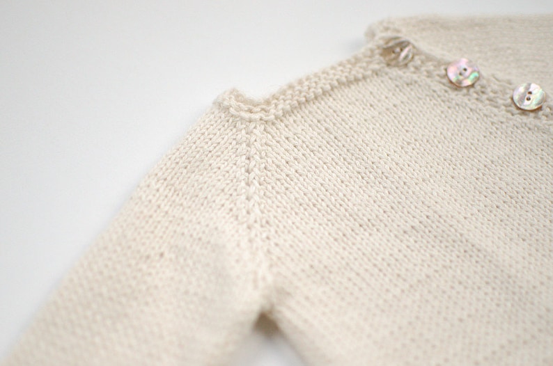 Baby Alpaca baby sweater Hand knit organic alpaca Baby Cardigan Newborn Girl Boy Natural organic white baby alpaca shell buttons image 2