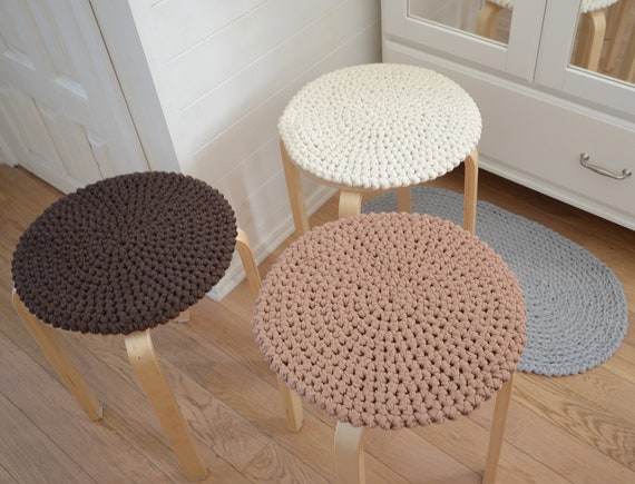 Seat Cushion Recycled Cotton Square Chunky Crochet Chair Pads 