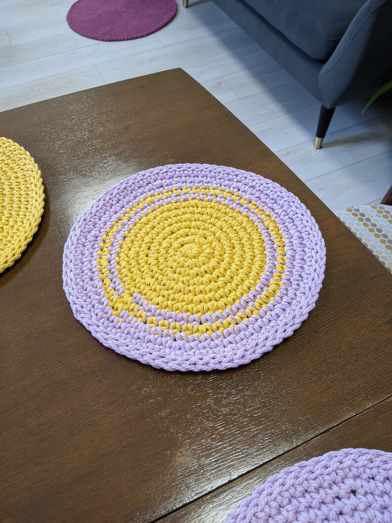 Handmade Round Placemats Yellow Lavender Rustic Round Doiliy Etsy