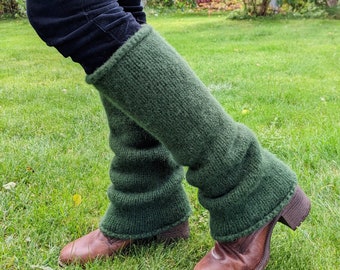 Felt wool leg warmers Green - Knit felt knee length leg warmers 100% wool unisex