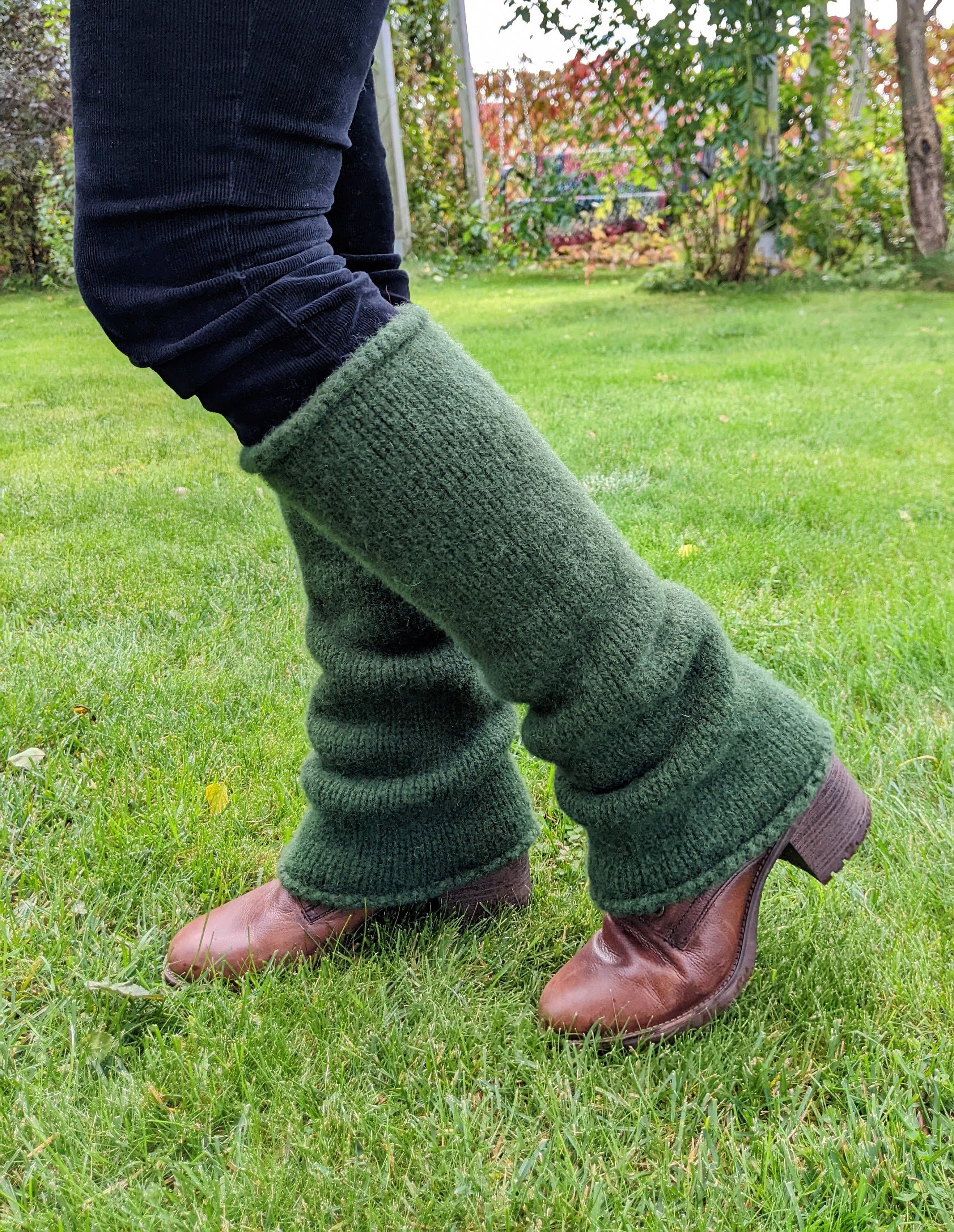 Felt Wool Leg Warmers Green - Knit Felt Knee Length Leg