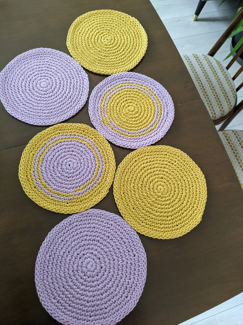 Handmade Round Placemats Yellow Lavender Rustic Round Doiliy Etsy