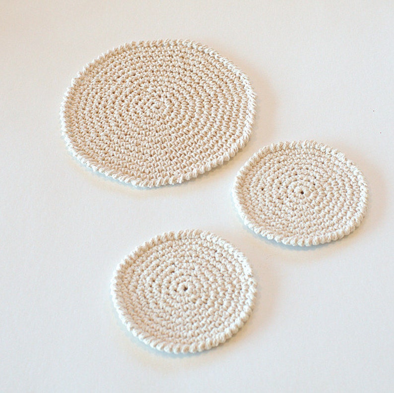 Set of hand crocheted cotton coasters Set of cream coasters and a teapot pad image 4