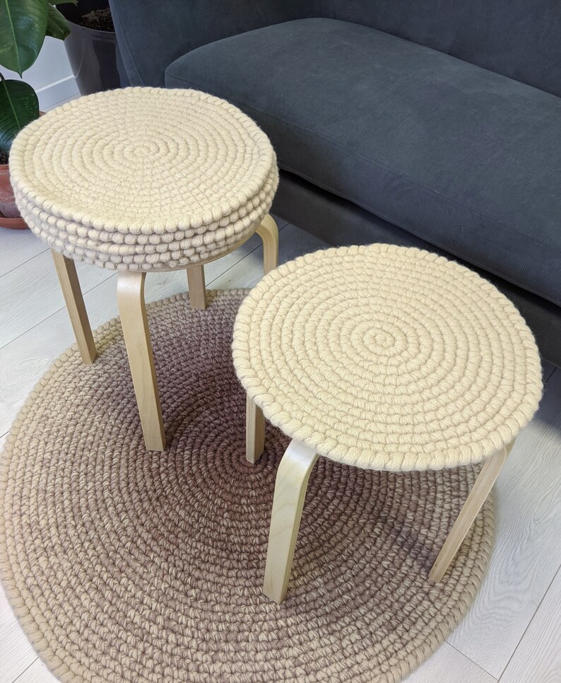 Set of 6 Chair Pads Wool Felt Round Crochet Natural Wool Etsy