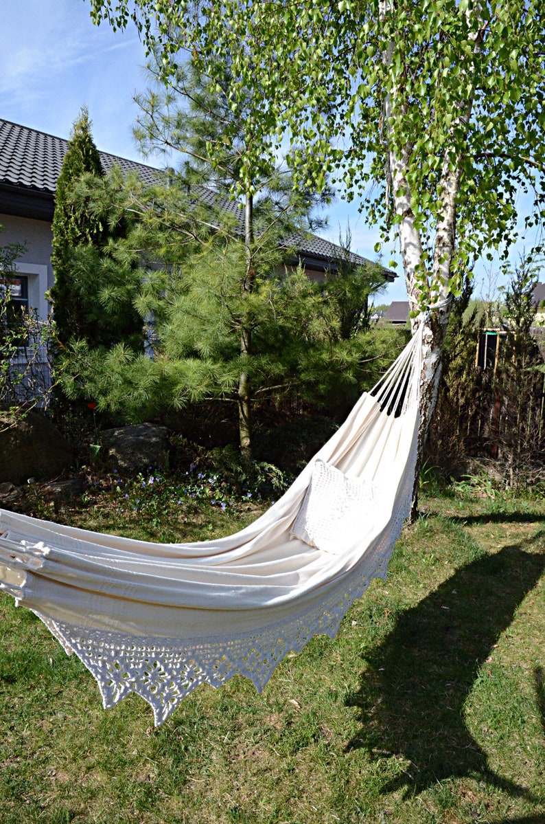 Lace Hammock Natural White Cotton Boho Garden Hammock With - Etsy